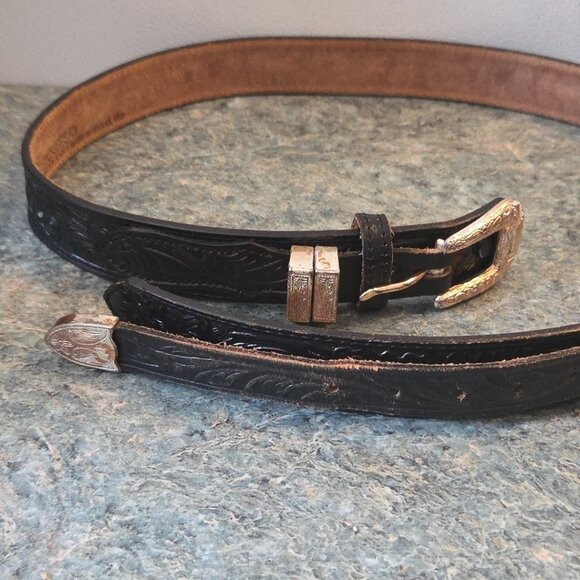 Nocona Black Leather Belt with Silver Buckle - Picture 6 of 13